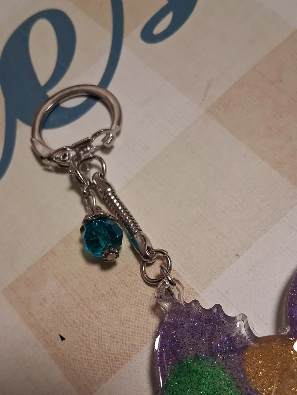 Decorative Glitter Fish Keychain - Purple, Green & Gold